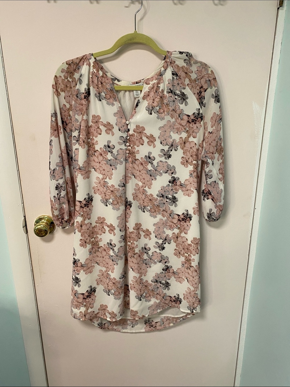 Katherine Barclay White Dress with Pink Floral Print